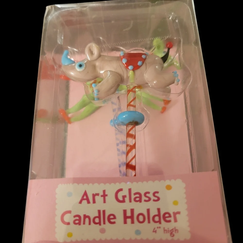 Art Glass Whimsical & Colorful Animal Birthday Candle Holders Set of 2 PRE-LOVED